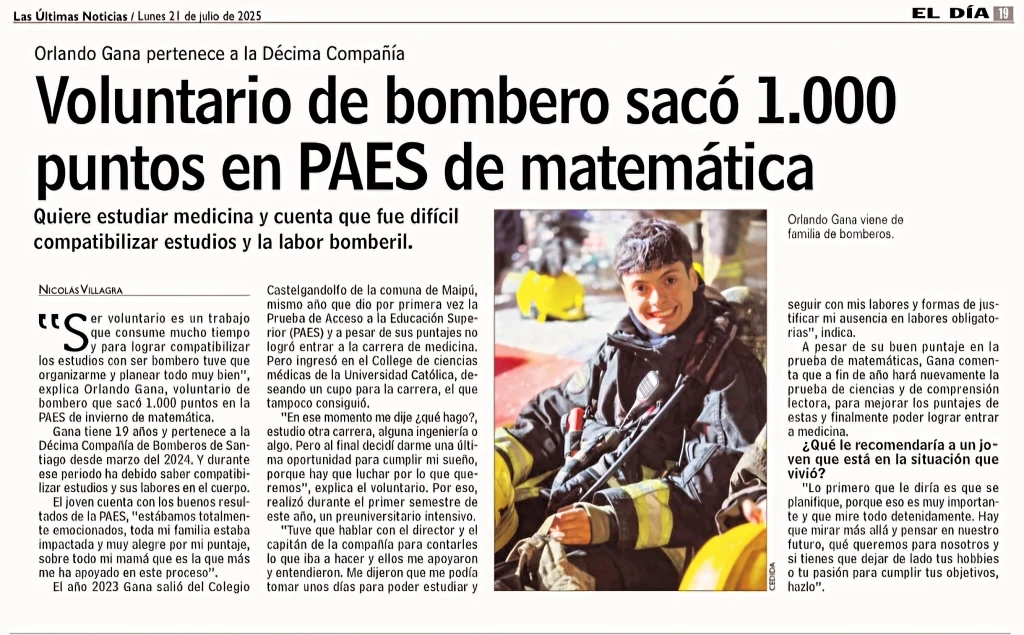 Guardián de la 10ª Compañía alcanzó 1.000 puntos en la PAES 2025